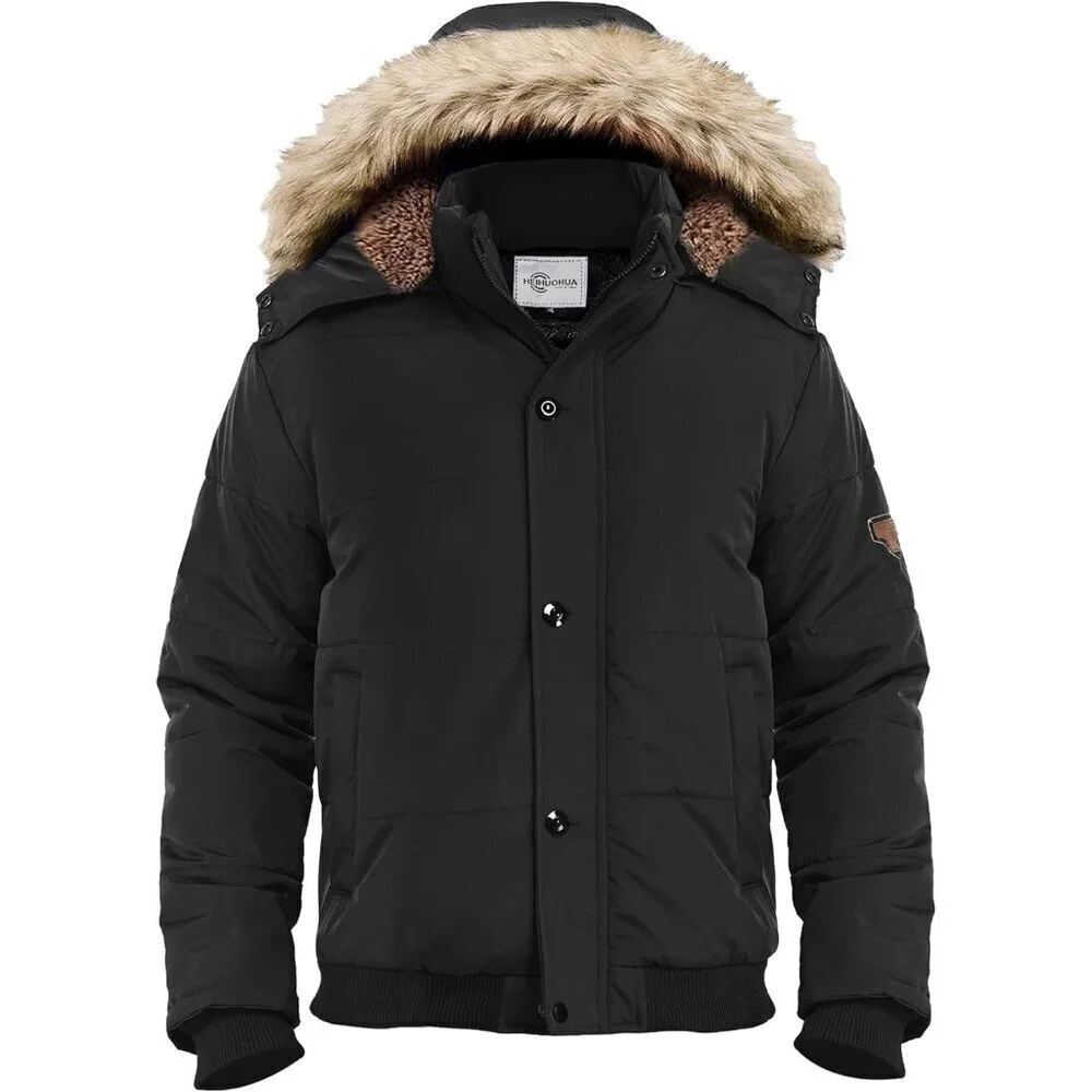 Men's Winter Thicken Coat Warm Puffer Jacket with Removable Hood